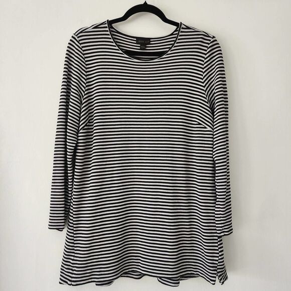 J Jill Black White stripes Wearever Collection Long Sleeve Tunic top Womens sz L - Picture 1 of 4